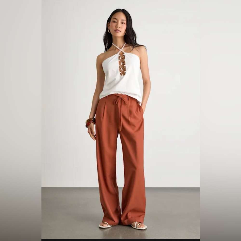 Lulu's Bowen Rust Orange High-Rise Wide-Leg Trouser Pant